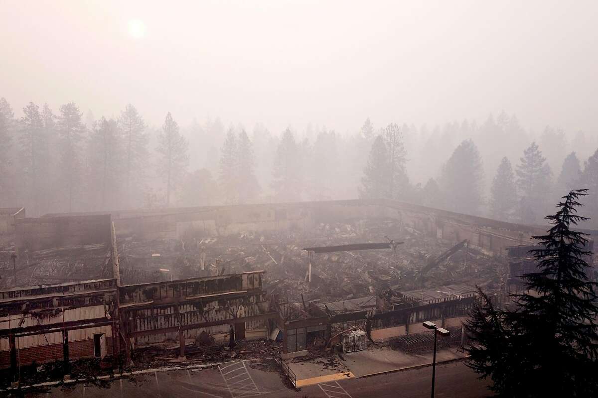 The Safeway off of Clark Road and Elliot Road is destroyed, Thursday, Nov. 15, 2018, in Paradise, Calif. As of this morning, the Camp Fire has burned 140,000 acres. The wildfire is 40% contained. 56 people have died.
