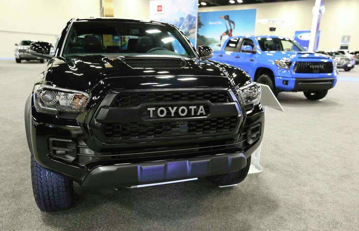 A Toyota Tacoma is on display at the 50th Annual San Antonio Auto & Truck Show at the Convention Center on Nov. 15, 2018. Toyota is moving its Tacoma pickup assembly line to Mexico.