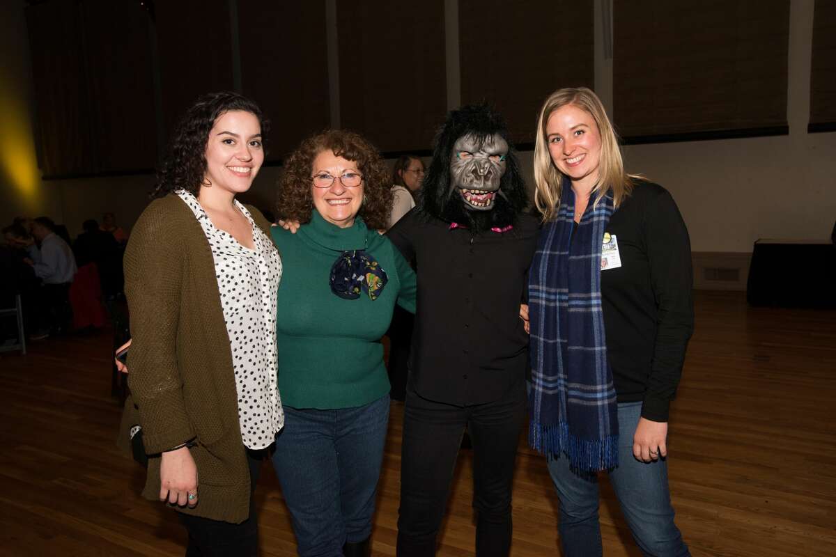 The Guerrilla Girls, feminist activist artists, spoke to a sold out crowd at the McNay Art Museum Thursday night.
