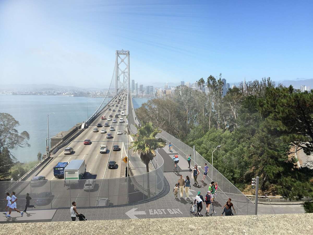 A rendering of the proposed western span bike path