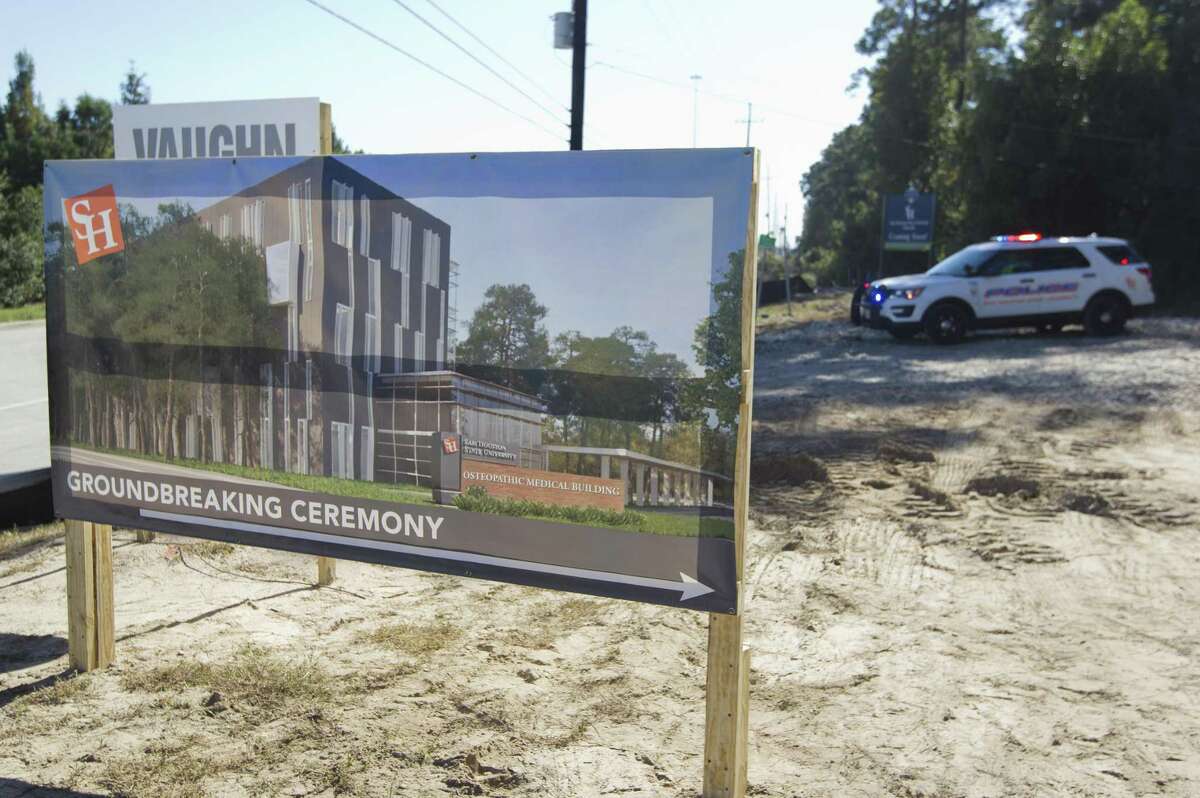 Sam Houston State University held a groundbreaking ceremony for its College of Osteopathic Medicine building, Friday, Nov. 16, 2018, in Conroe. The project consists of a five-story 216,000 square foot building on 7.3 acres on Interstate 45 just south of South Loop 336. Sam Houston State choose osteopathic medicine, a branch of the profession that takes a more holistic approach than traditional medicine, in large part because graduates are more likely to practice primary care medicine and center their practice in rural areas and places like East Texas, where a long-standing shortage of doctors is worsening and some patients must travel 100 miles or more to find care.