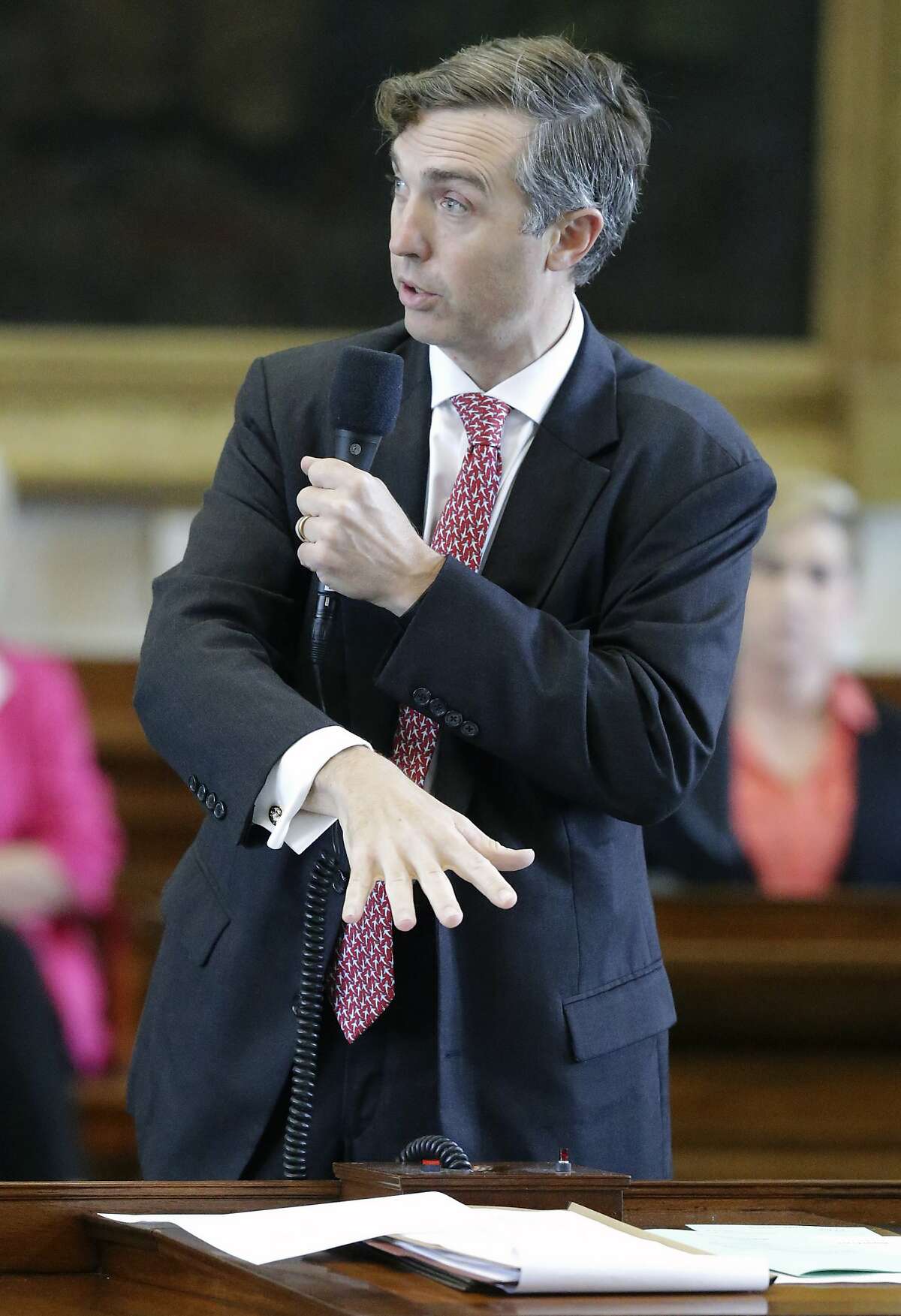Senator Van Taylor describes the provisions of the Sunset Bill on the floor of the Senate on the second day of the special legislative session on July 18, 2017.