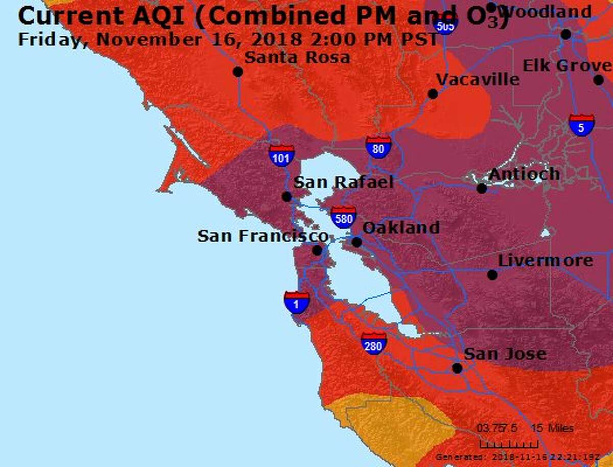 The air quality forecast for the Bay Area as of Friday, Nov. 16.