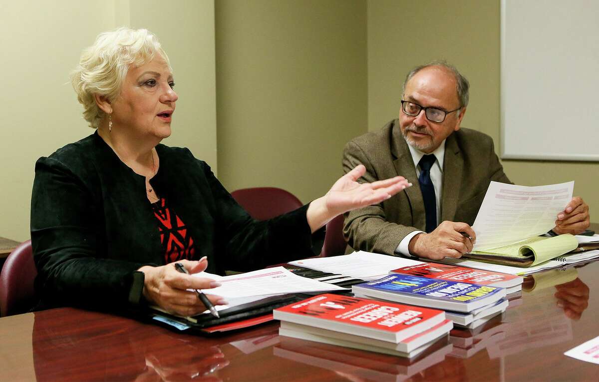 In this 2018 photo, then-Workforce Solutions Alamo CEO George Hempe listens as Diane Huth, San Antonio-based author of “Brand You! Reinvent Your Career,” speaks about mid-life career challenges, age discrimination, and what older Americans, 50-plus, need to do to find employment.