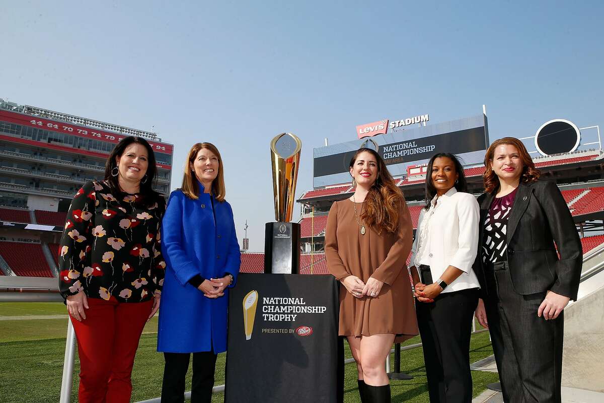 Nikki Epley, Director of Stadium and Game Operations, Patricia Ernstrom, Executive Director, Bay Area Host Committee, Gina Lehe, Senior Director of External Relations and Branding, Laila Brock, Senior Director of Operations and Logistics, Andrea Williams, Chief Operating Officer, The College Football Playoff Championship At Levi's Stadium, Santa Clara, Calif., on Nov. 14, 2018. (Josie Lepe/Special to the Chronicle)