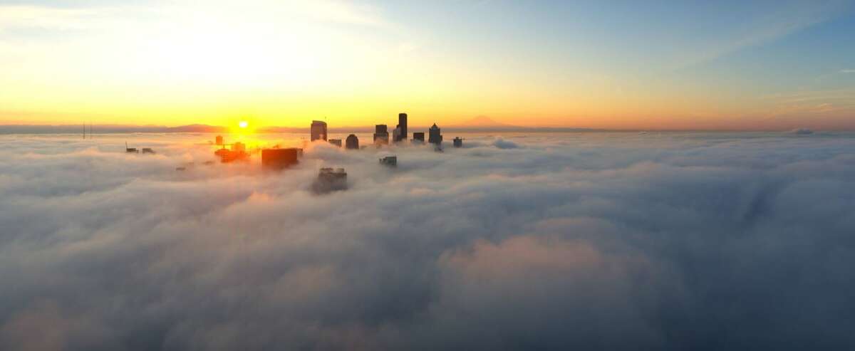 The National Weather Service tweeted this image of fog hanging over Seattle on Tuesday morning.