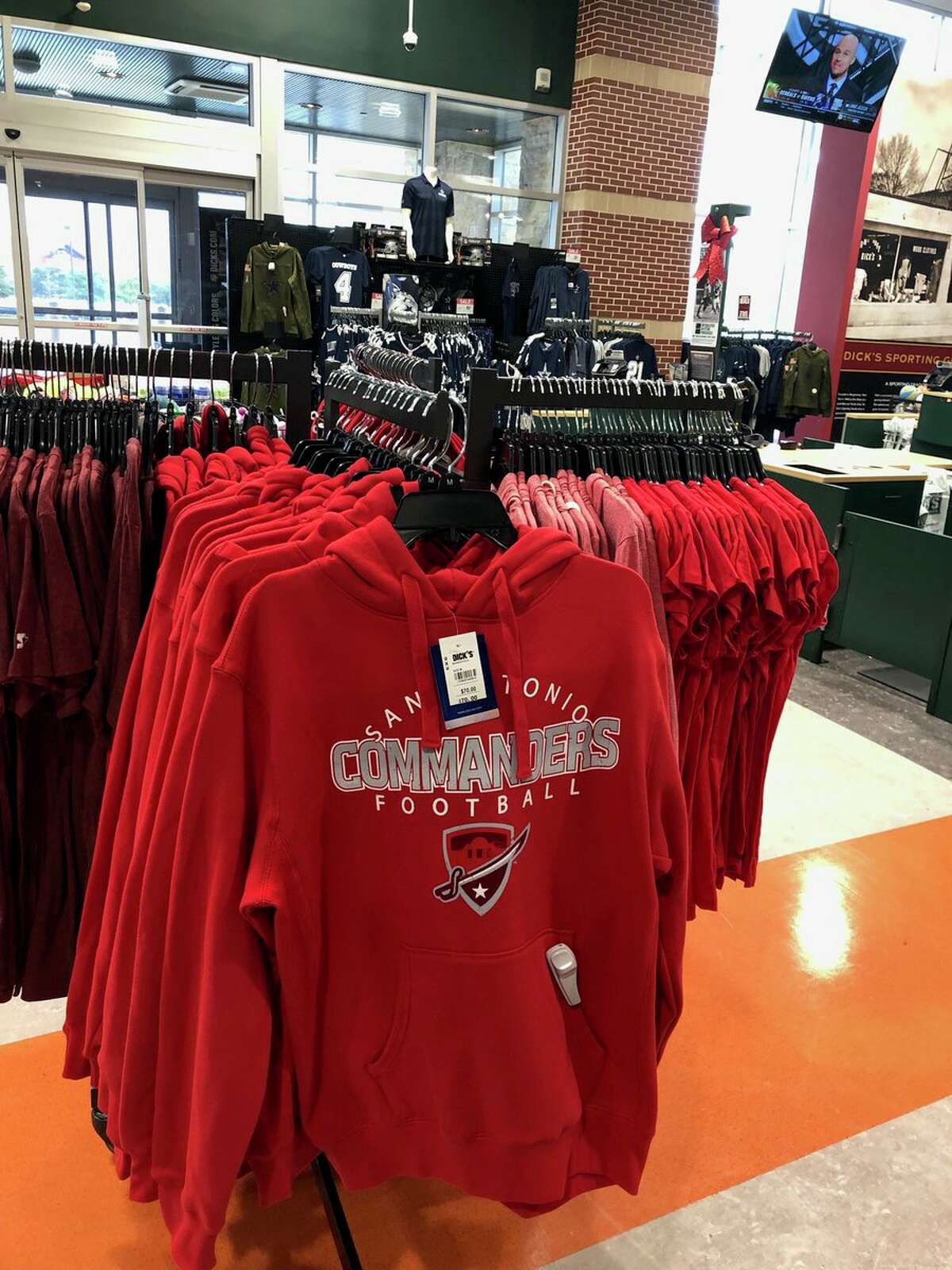 The San Antonio Commanders, the city's new pro football team, rolled out its gear in Dick's Sporting Goods stores throughout the San Antonio area last weekend.