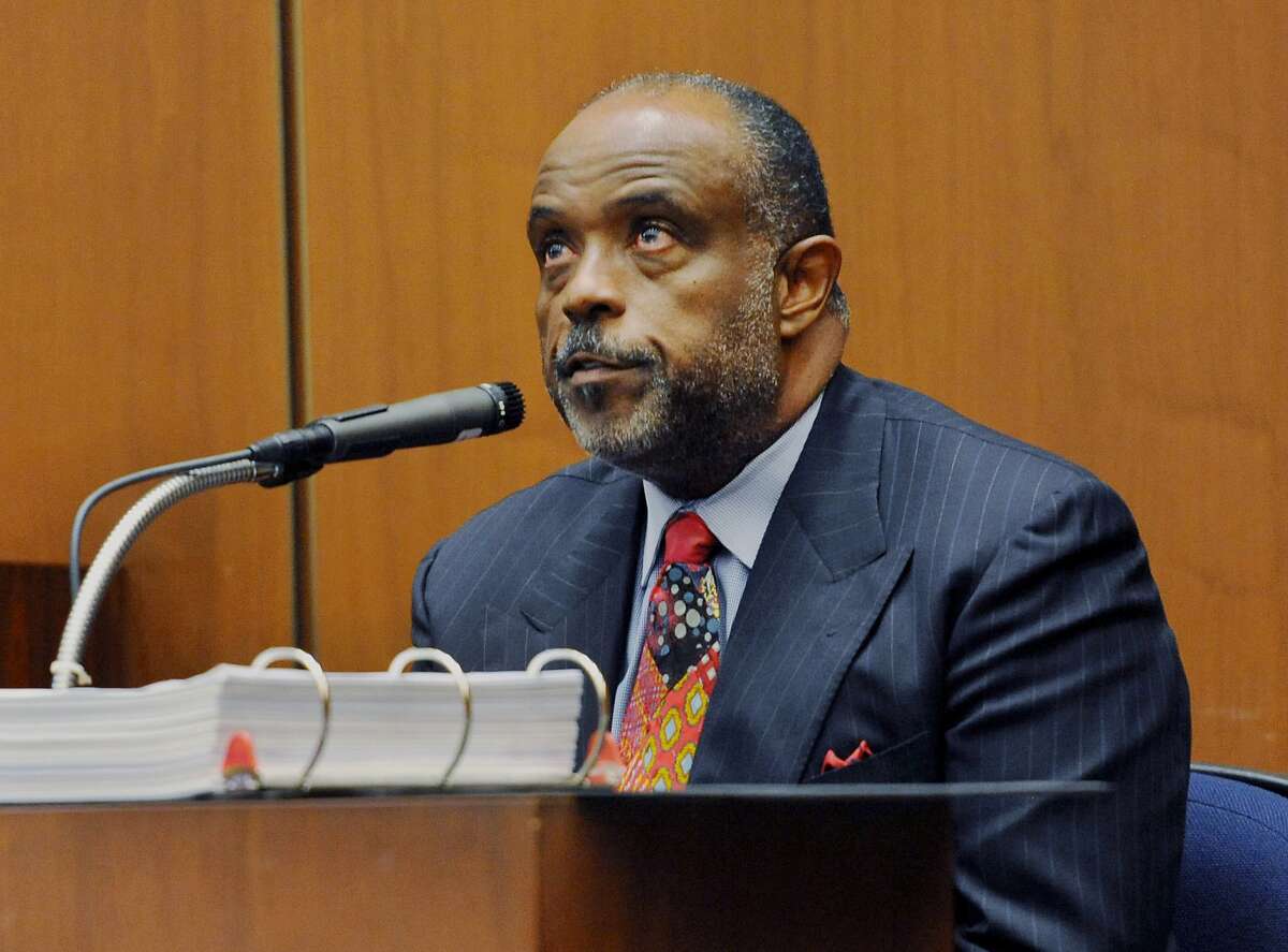 FILE - In this Thursday, Jan. 16, 2014, file photo, State Sen. Roderick Wright, D-Inglewood takes the stand during his perjury and voter fraud trial at Los Angeles Superior court. Roderick Wright has been convicted in a perjury and voter fraud case. A Los Angeles County Superior Court jury returned the verdict Tuesday, Jan. 28, 2014, on eight counts against the Democrat. Prosecutors said Wright sought to appear to have moved into an Inglewood property he owned in order to run in what at the time was the 25th Senate District but he actually lived outside the district. (AP Photo/The Daily Breeze, Stephen Carr)