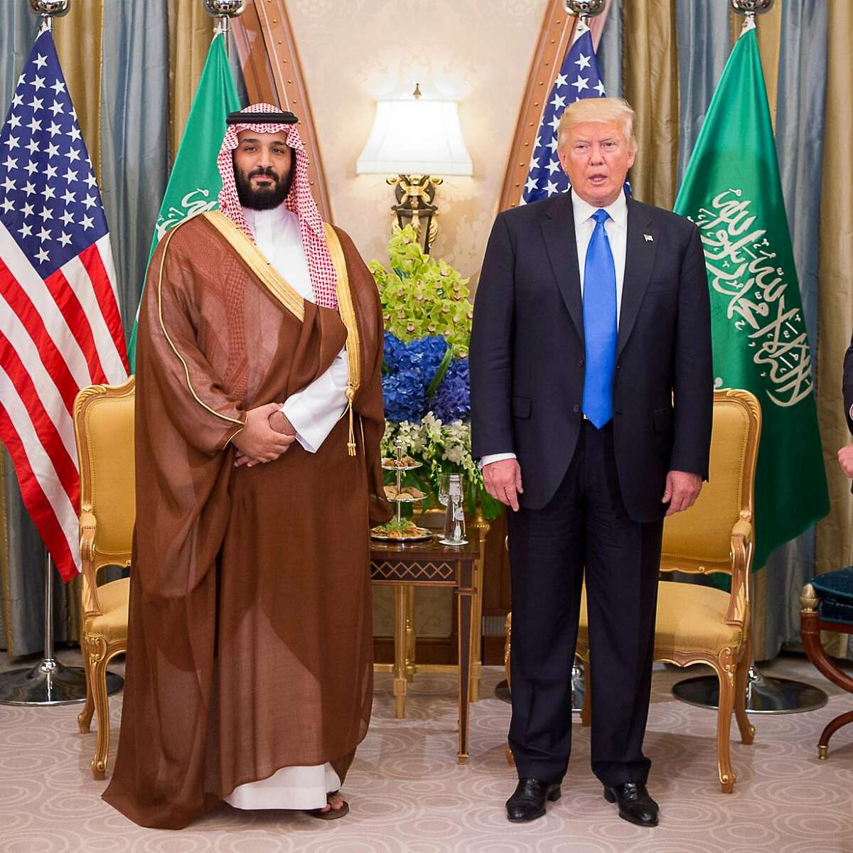 Saudi Prince Mohammed bin Salman, left, meets with U.S. President Donald Trump and in Riyadh, Saudi Arabia, on May 20, 2017. (Balkis Press/Abaca Press/TNS)