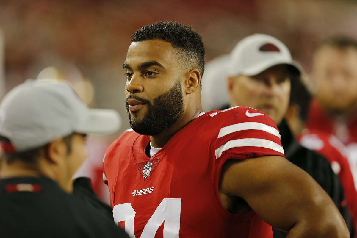 San Francisco 49ers defensive end Solomon Thomas (94) on the sidelines during an NFL game against the Los Angeles Chargers at Levi's Stadium on Thursday, Aug. 30, 2018, in Santa Clara, Calif.