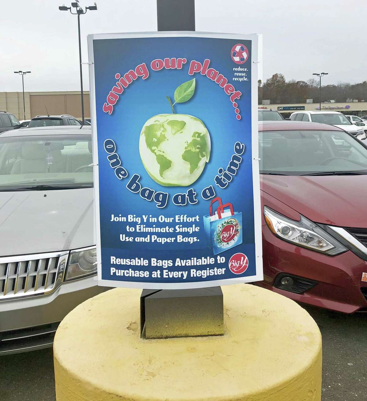 Voluntary compliance measures taken by Big Y in Branford to encourage shoppers toward use of reusable bags that in part prompted BYO Branford's proposed ordinance.
