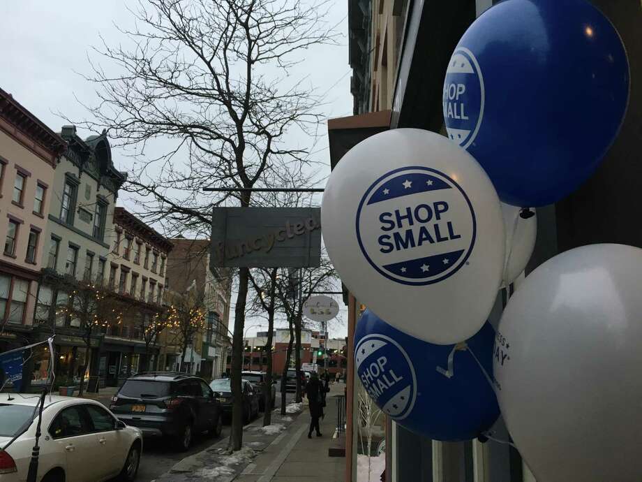 Balloons and decorations in downtown Troy welcomed guests from Saturday's small business district. The promotion aims to strengthen support for local businesses one day after Black Friday. Photo: Diego Mendoza-Moyers / Times Union