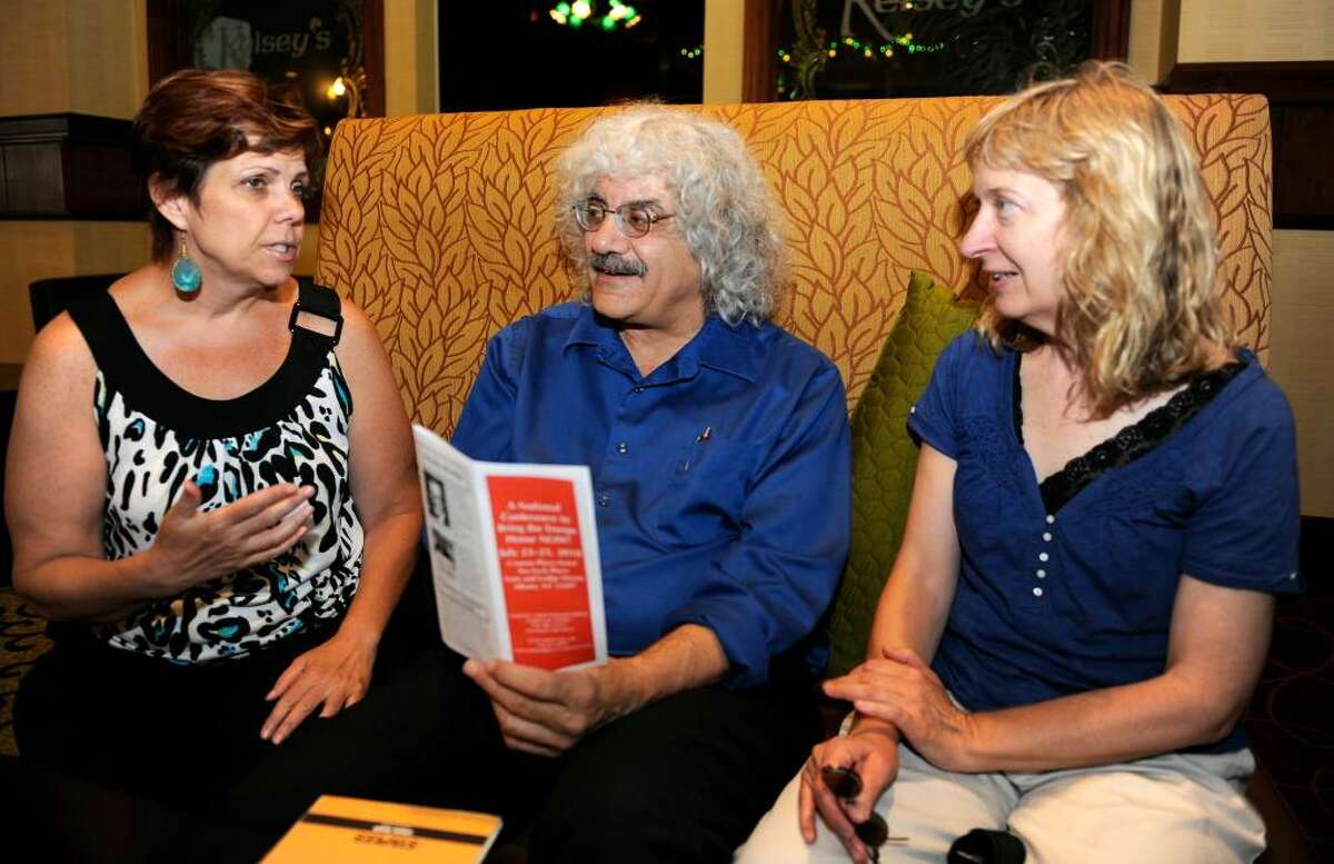rom left; Kim Panaro, Joe Lombardo and Trudy Quaif work together today July 13, 2010, at the Crowne Plaza in Albany, New York, in planning the National Conference to Bring the Troops Home Now which will occur at the Crowne Plaza July 23-25 2010. (Skip Dickstein/Times Union)