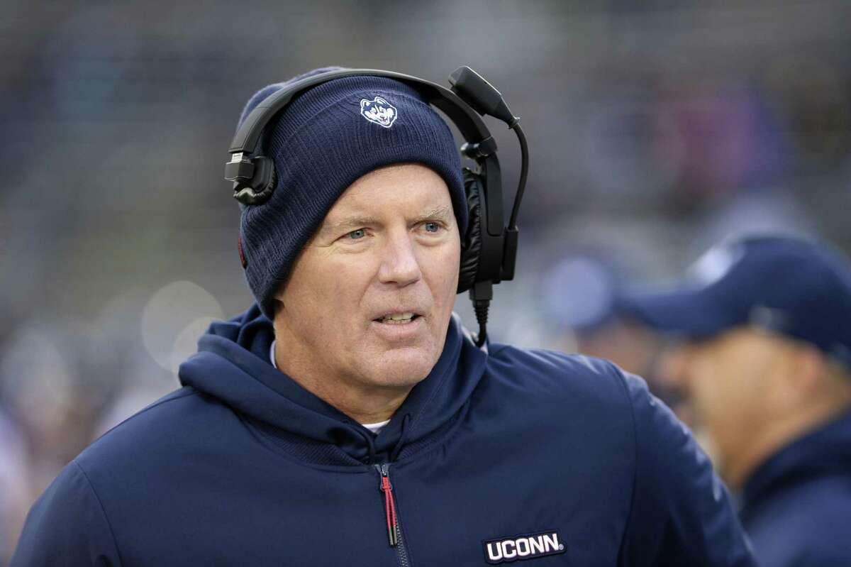 UConn coach Randy Edsall works the sideline during Saturday’s loss to Temple.