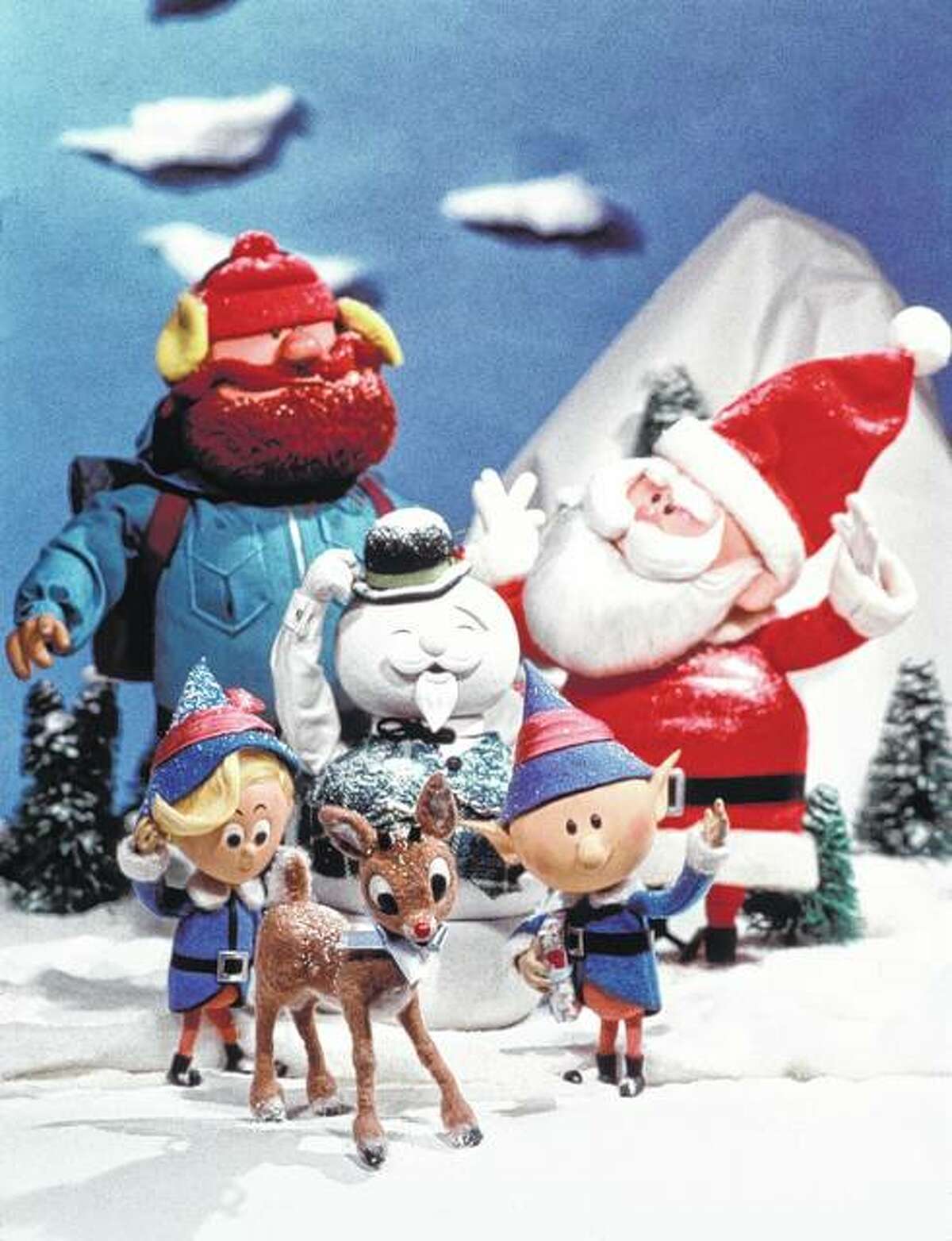 Hermey (from left), Rudolph, Head Elf, Yukon Cornelius, Sam the Snowman and Santa Claus are the main characters of the beloved Christmas classic “Rudolph the Red-nosed Reindeer.”