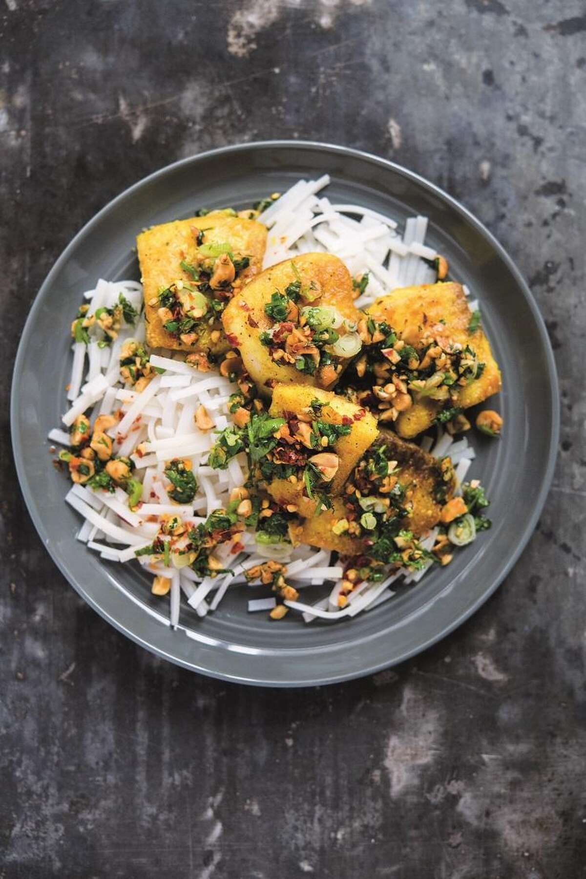 Recipe Vietnamese Turmeric Fish with Wilted Herbs and Peanuts