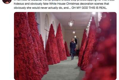2022 White House Christmas Decoration Muppet Meme Melania Trump's Blood-Red Christmas Trees Mocked With Memes