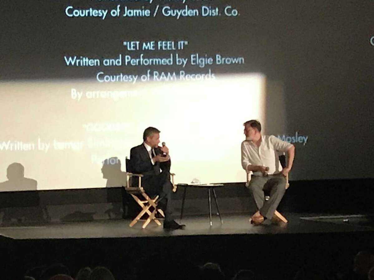 Viggo Mortensen and SFFilm’s Noah Cowan onstage at the Castro, as “Green Book” credits roll.