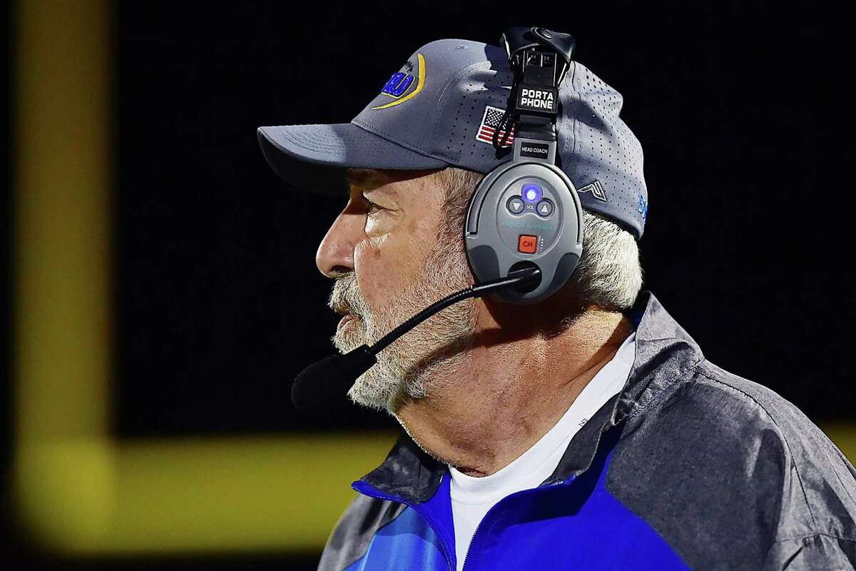 Brookfield head coach Rich Angarano on the sideline in the third quarter against Hillhouse Friday, September 14, 2018, at Bowen Field in New Haven. Brookfield won, 51-18.