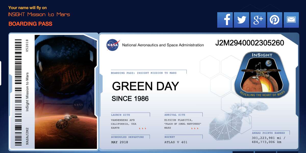 A microchip in NASA's InSight Mars Lander bears the East Bay punk band Green Day's name and date of origin.