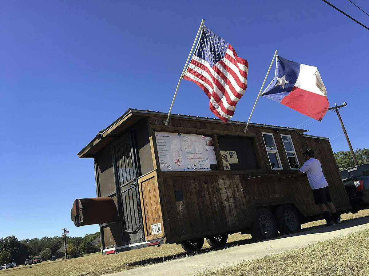 The Mesquite Shack BBQ trailer in San Antonio pulls double duty as a sales window and smokehouse. It will be at the Toni Jo’s Food Truck Park in Helotes on Friday for the season debut.