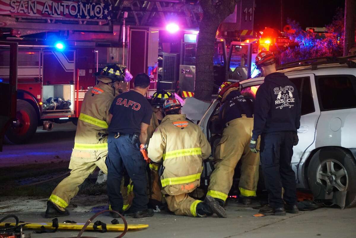 Five people, including three children, were injured when a woman had a seizure as she was driving Tuesday, Nov. 27, 2018, in downtown San Antonio.