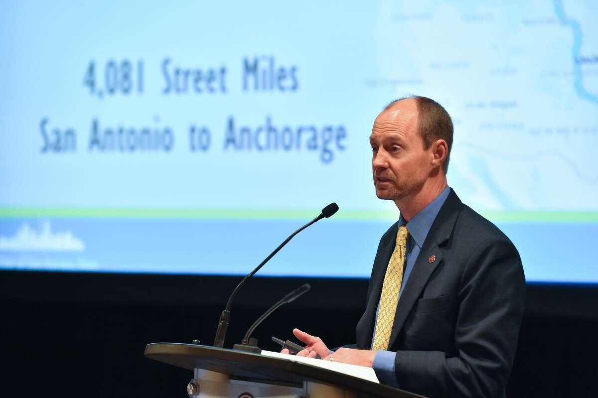 Mike Frisbie, San Antonio TCI Director, discuss' city streets during the City Council Fiscal year 2018 Budget Goal-Setting Session Wednesday in the Lonesome Dove Room of the Henry B. Gonzalez Convention Center.
