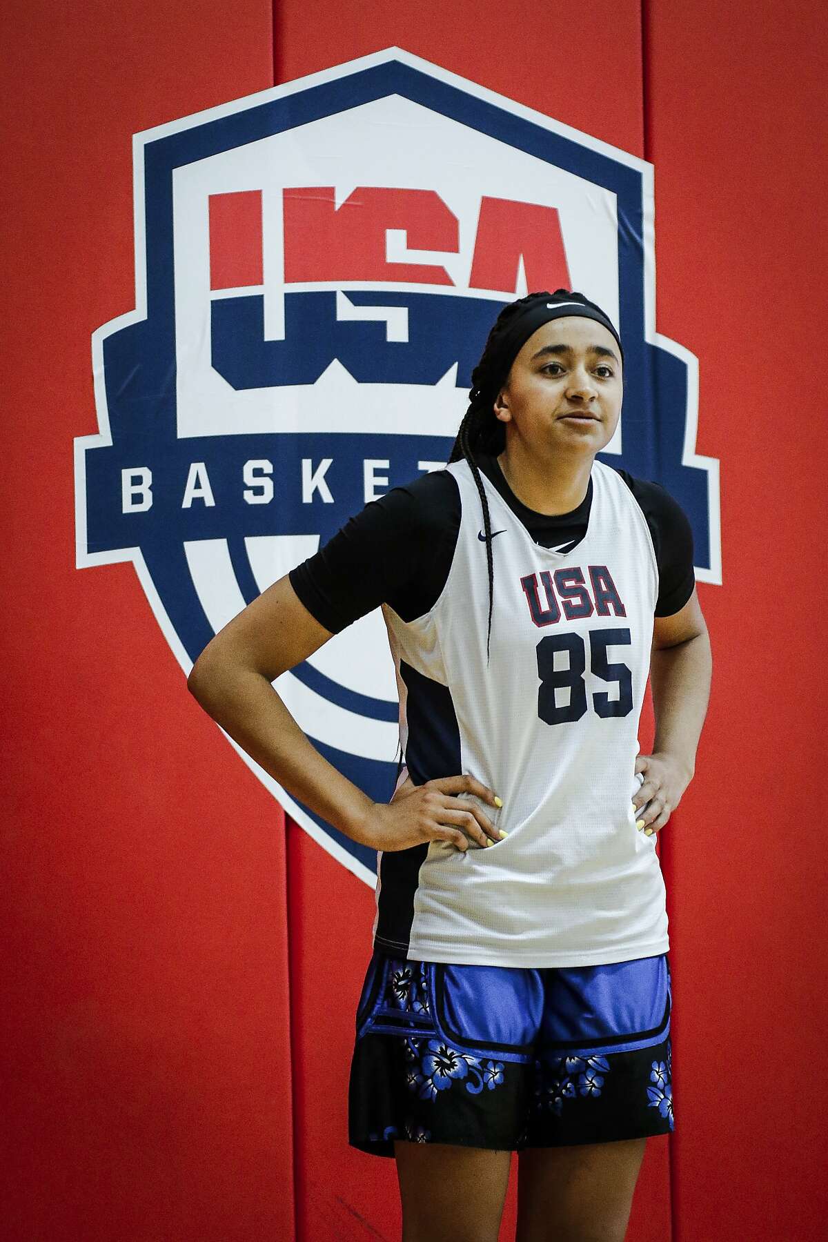COLORADO SPRINGS, CO - MAY 25: Haley Jones #85 of Santa Cruz, Calif. participates in tryouts for the 2018 USA Basketball Women's U17 World Cup Team at the United States Olympic Training Center in Colorado Springs, Colorado. Finalists for the team will be announced on May 28 and will remain in Colorado Springs for training camp through May 30. (Photo by Marc Piscotty/Icon Sportswire via Getty Images)