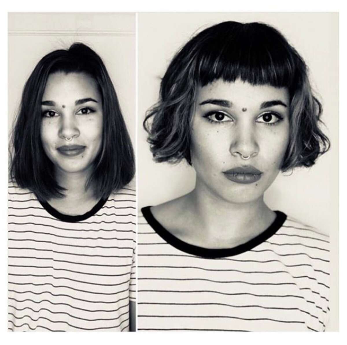 Before and after images of haircuts at Edo Salon and Gallery in San Francisco. Salon owner Jayne Matthews estimates at least 80 percent of clients find Edo from Instagram (@edosalonandgallery).