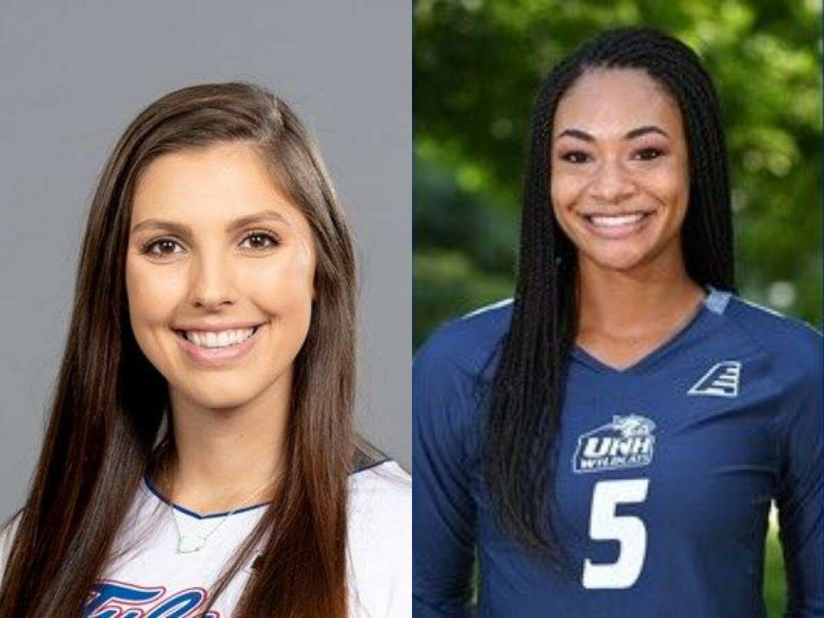 Former College Park volleyball players Emily Thorson (Tulsa), left, and Kennedi Smith (UNH), right.