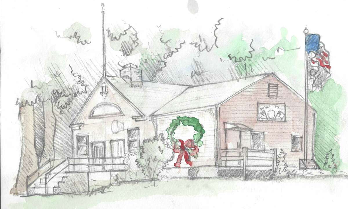 A sketch of American Legion Post 143 on Stratfield Road by Will Jameson.