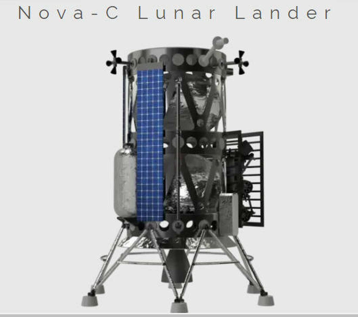 This is a rendering of Houston-based Intuitive Machines' moon lander, known as Nova-C. The company was one of nine chosen by NASA to build a lander that could carry science experiments and instruments to the lunar surface.