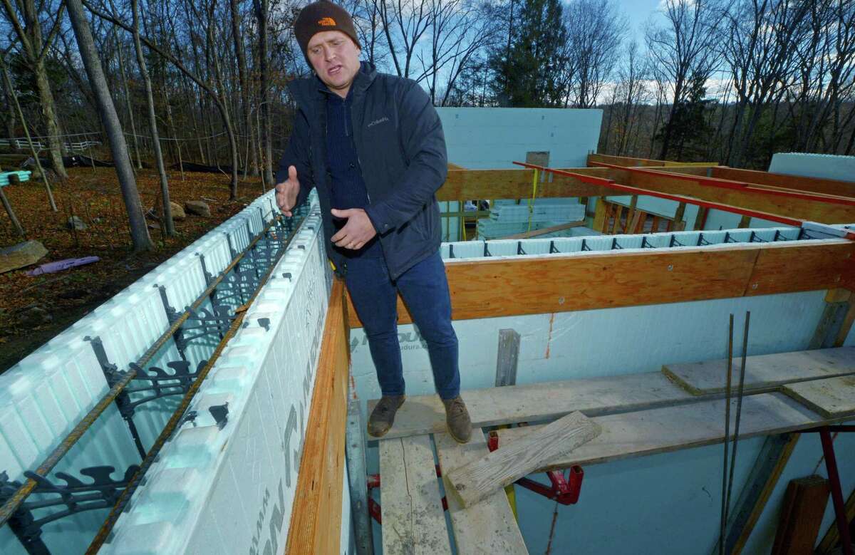 Paul Gudas, Sky View Builders Project Manager, shows the forms used on Gudas' ICF (Insulated Concrete Forms) home Thursday, November 29, 2018, in Westport, Conn. ICF is a decades-old construction method that is resistant to tornadoes, hurricanes, earthquakes, fire, termites and rodents, and also reduces outside air infiltration, is environmentally-friendly and saves on energy costs, but is still relatively unknown in Connecticut.