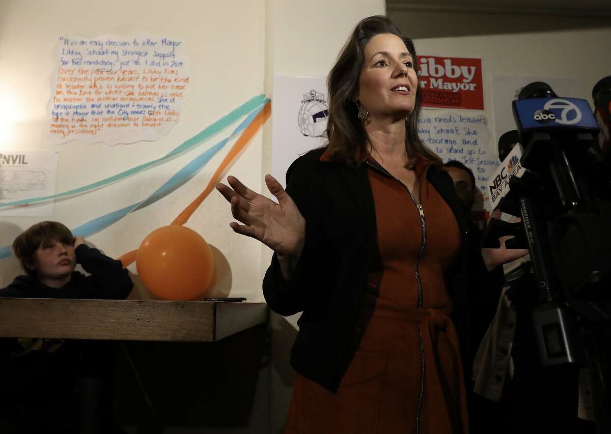 Oakland Mayor Libby Schaaf speaks to the media at her campaign headquarters during Election Night in Oakland, Calif. on Tuesday, November 6, 2018.