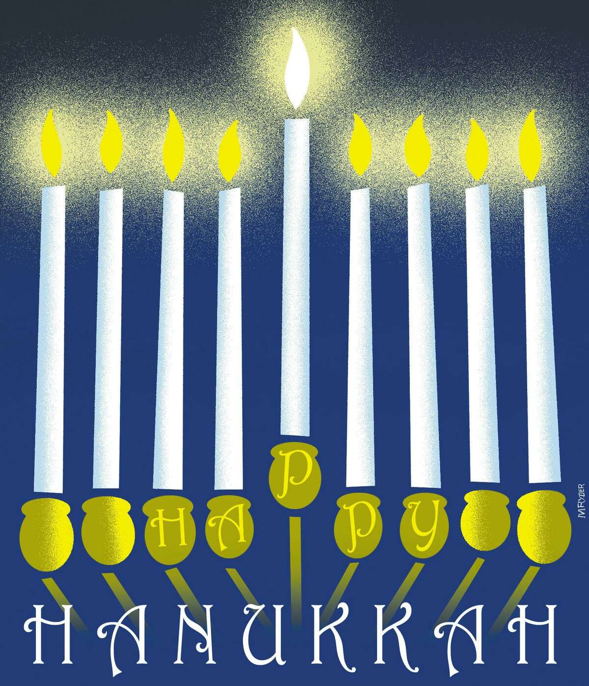 This artwork by M. Ryder relates to Hanukkah.