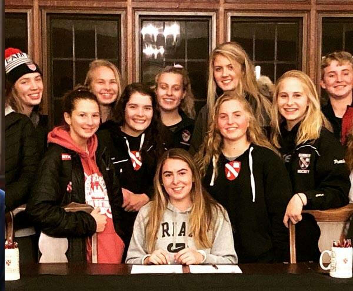 The Gunnery, a coeducational independent college preparatory school in Washington, has announced three student-athletes recently signed national letters of intent this week to play college sports. Katie Broccoli of North Haven, who will play womens ice hockey at Providence College, is shown above.