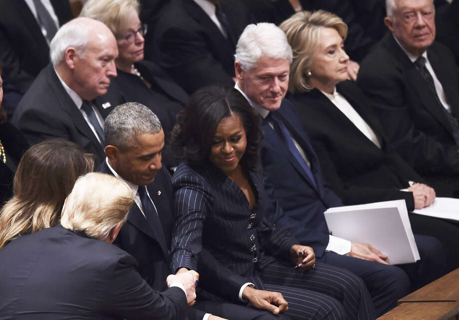 Awkward: Donald Trump and Hillary Clinton share same pew at Bush ...