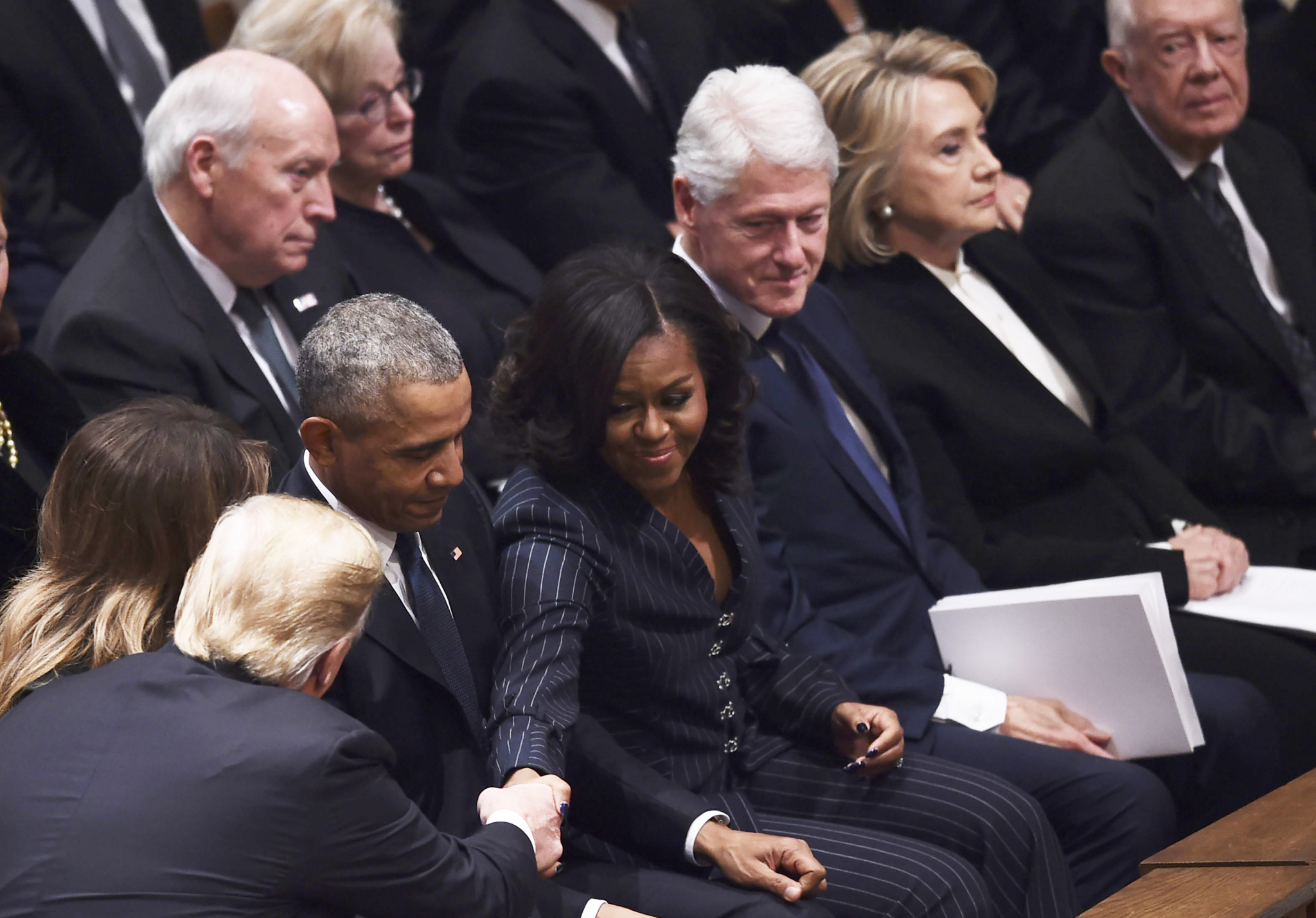Awkward: Donald Trump and Hillary Clinton share same pew at Bush funeral - SFGate