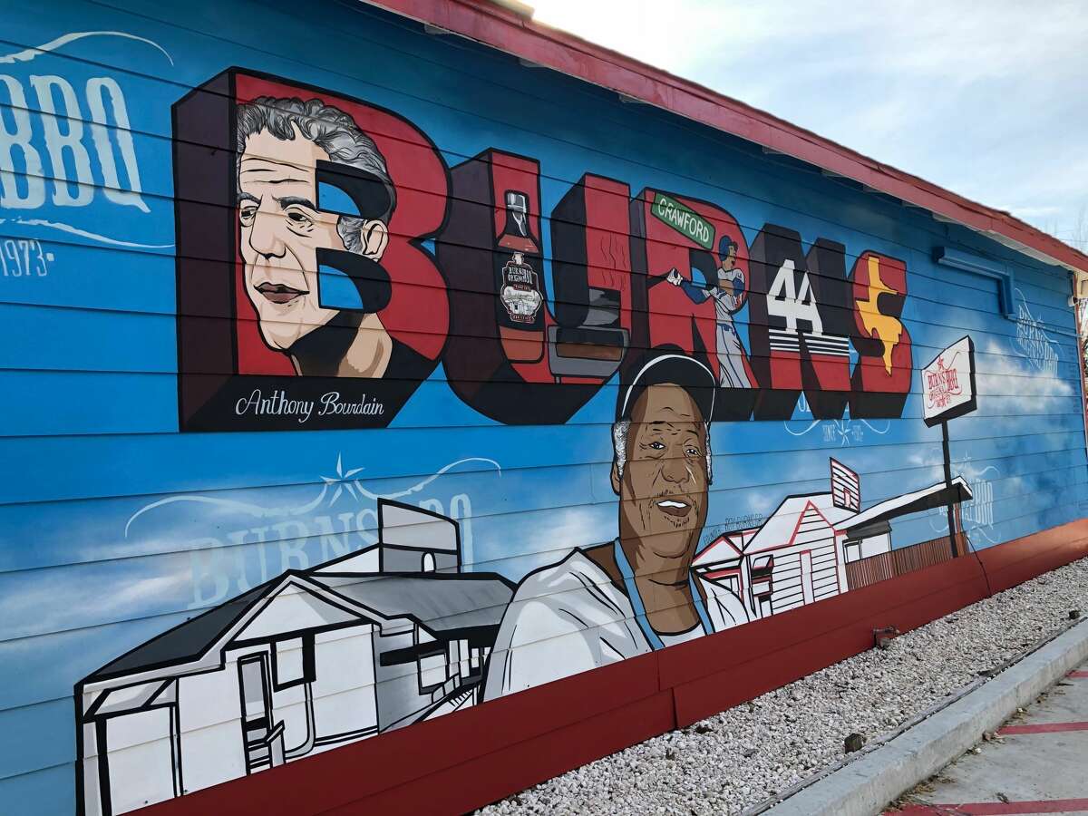 Houston street artist and muralist Donkeeboy's mural at Burns honors the history of the barbecue joint one of its most famous visitors.