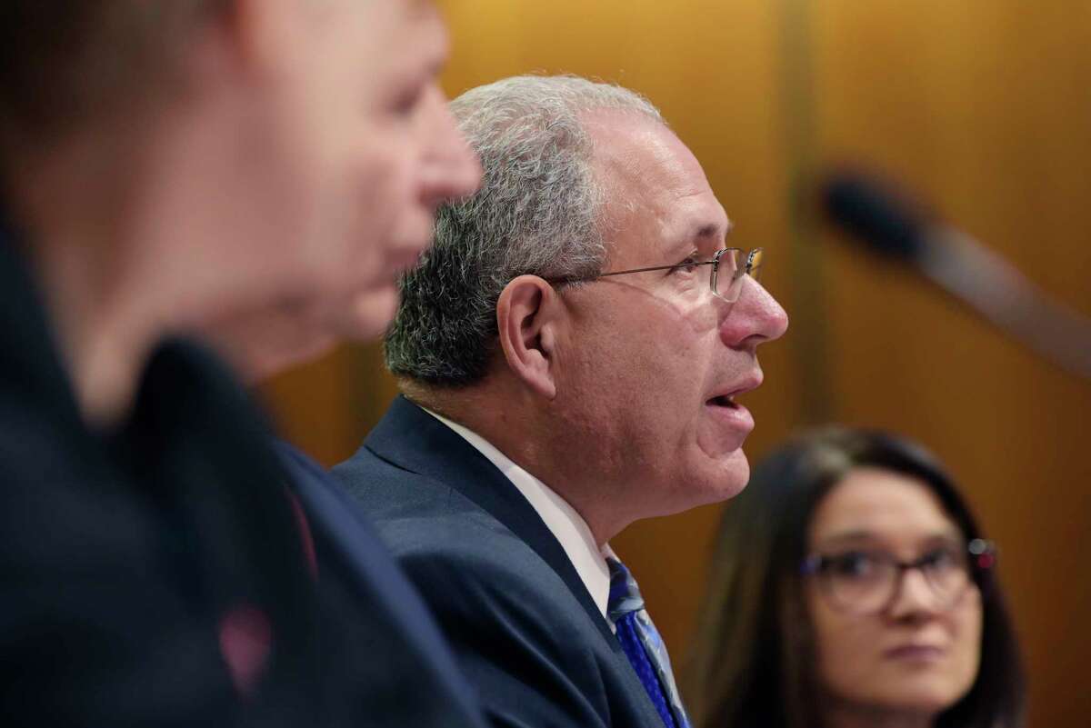 Andy Pallotta, president of NYSUT, testifies at the Assembly Standing Committee on Higher Education hearing on SUNY and CUNY maintenance of effort provisions on Wednesday, Dec. 5, 2018, in Albany, N.Y. (Paul Buckowski/Times Union)