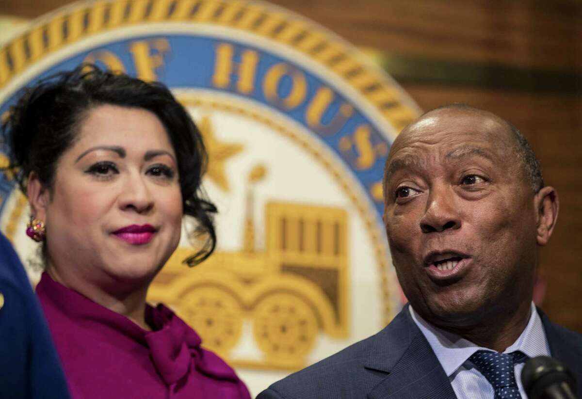Laura Murillo, president and CEO of the Hispanic Chamber of Commerce, with Houston Mayor Sylvester Turner. Murillo and the chamber say companies in Houston need to bring more Hispanic executives into C-suites and board rooms.