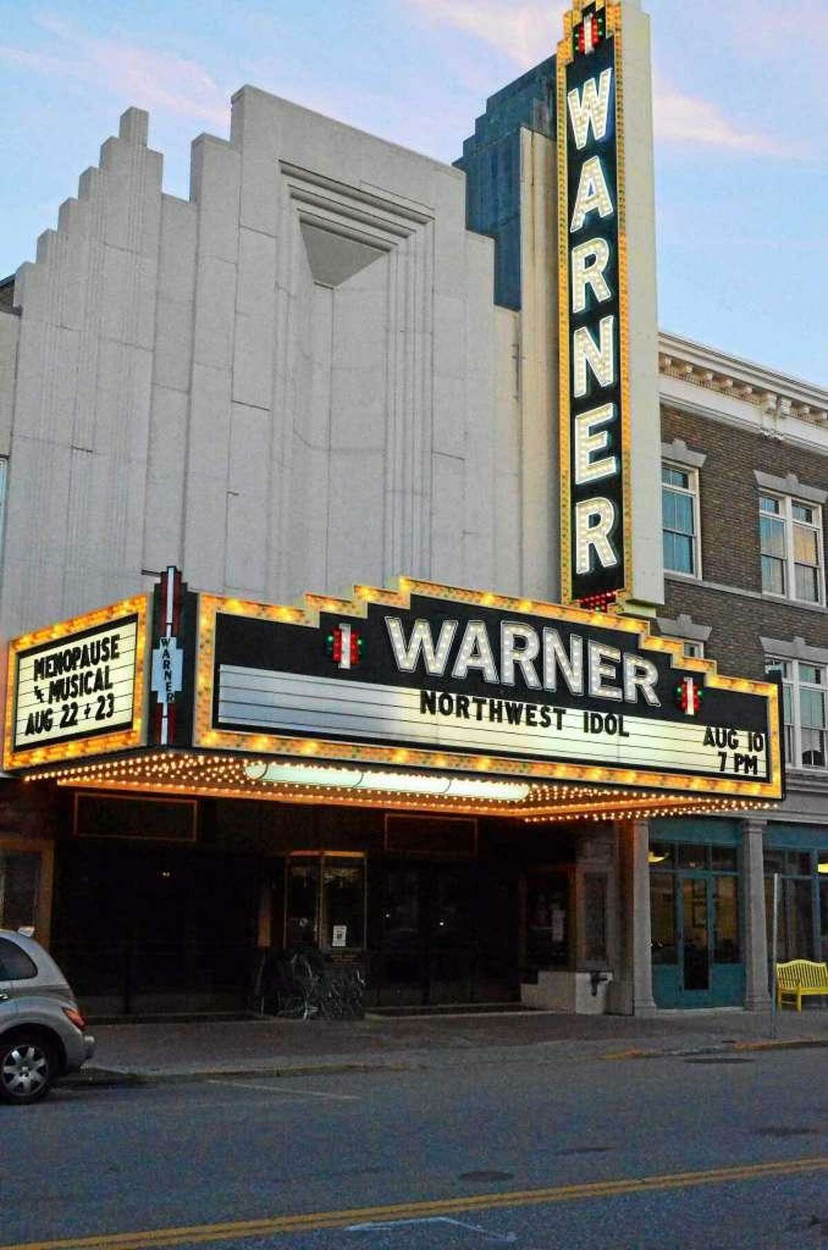 The Warner Stage Company is holding auditions in January for its March show, “Baskerville: A Sherlock Holmes Mystery.” Above, the theatre’s marquee just before last summer’s Northwest Idol singing competition.