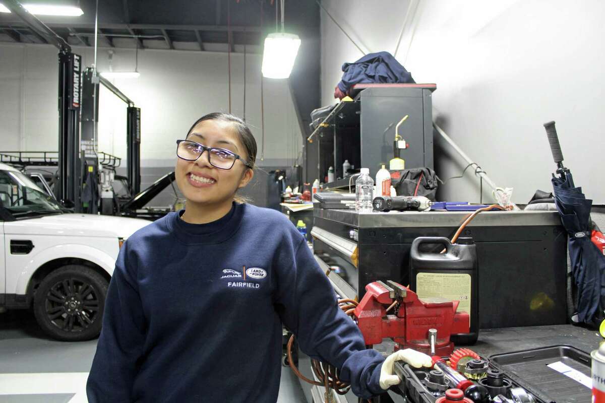 Prisila Barroso is the first female technician at Jaguar Land Rover Fairfield.