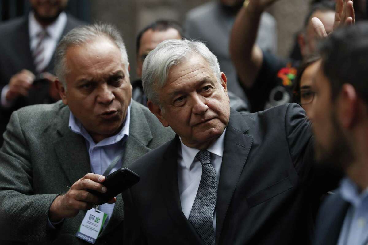 Mexico’s President Andres Manuel Lopez Obrador arrives for the swearing-in ceremony of Mayor-elect Claudia Sheinbaum in Mexico City on Wednesday. Donald Trump looms as a potential problem for the new president.