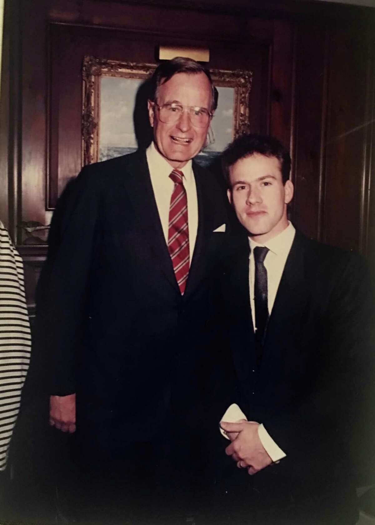 The nation’s 41st president, George H.W. Bush, poses with photographer-at-large and musician Bob Capazzo in Greenwich in 1988.
