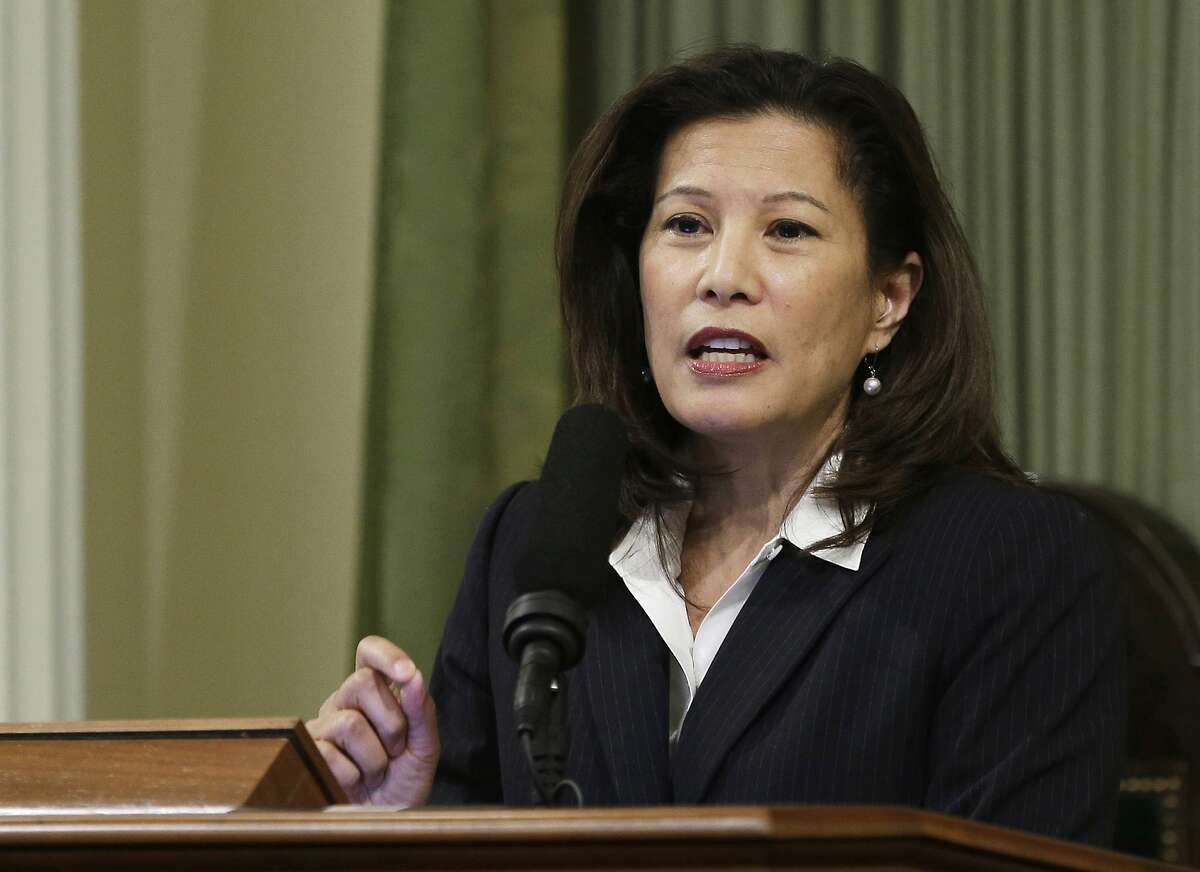 FILE - In this March 23, 2015, file photo, California Supreme Court Chief Justice Tani Cantil-Sakauye delivers her State of the Judiciary address before a joint session of the Legislature at the Capitol in Sacramento, Calif. California Supreme Court justices on Wednesday, dec. 5, 2018, peppered an attorney representing state workers with tough questions in a closely watched lawsuit over a change to public employee pensions that has the potential to upend California's long-held rule that retirement benefits can never be taken away once promised. (AP Photo/Rich Pedroncelli, File)
