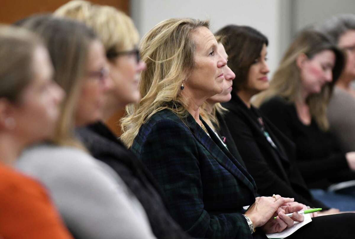 Women@Work Changemakers breakfast series attendees listen to Libby Post, political consultant and president of Communication Services, during the December event, presented by Bank of America, on Wednesday, Dec. 12, 2018, at the Hearst Media Center in Colonie, N.Y. (Will Waldron/Times Union)