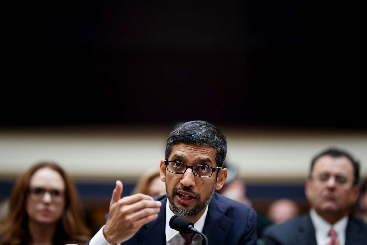 Sundar Pichai, Google’s chief executive, testifies before the House Judiciary Committee on Capitol Hill, in Washington, Dec. 11, 2018. Pichai was asked about whether the company’s search algorithms are biased against conservatives, as well as its privacy practices and growing market power. (Ting Shen/The New York Times)