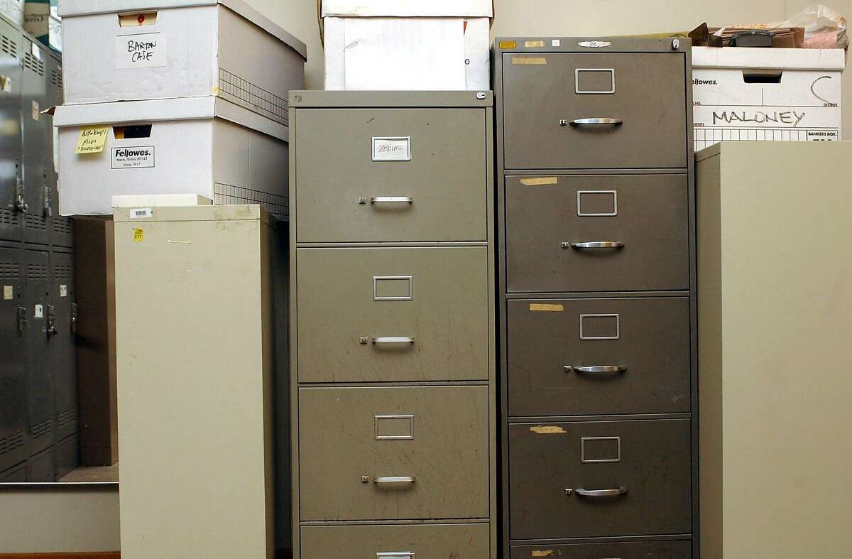 This is the locked cabinet where SFPD keeps some of its Zodiac case files and evidence. Photo: Penni Gladstone / The Chronicle 2004