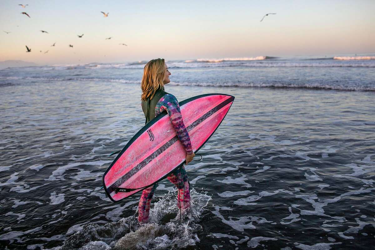 Professional big wave surfer, Bianca Valenti, surfs Ocean Beach on Friday morning, Oct. 12, 2018 in San Francisco, Calif.